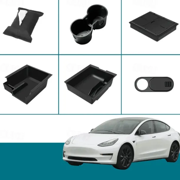 6 PCS For Tesla Model 3 Model Y Storage Box Center Armrest Hidden Box Cup Holder Interior Organizer Car Accessories