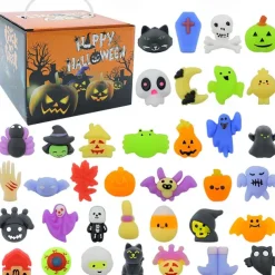 24/48 Pcs Halloween Mochi Squishy Toys with Gift Box Mini Kawaii Mochi Squeeze Toy Stress Reliever Anxiety Packs for Kids Party Favors Halloween Miniatures Halloween Treat Bags Gifts