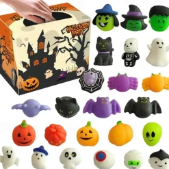 24/48 Pcs Halloween Mochi Squishy Toys with Gift Box Mini Kawaii Mochi Squeeze Toy Stress Reliever Anxiety Packs for Kids Party Favors Halloween Miniatures Halloween Treat Bags Gifts