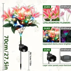 2 Pcs LED Outdoor Solar Lights Lily Simulation Flower Ground Insertion Lamp 7 Head Flowers 42 Beads Courtyard Garden Lawn Path Festival Wedding Party Atmosphere Decoration Lights