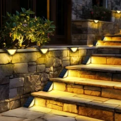 4 Pcs LED Solar Step Landscape Lights Outdoor Fence Light Waterproof Wall Light 24LEDs Home Garden Pathway Lighting Decoration