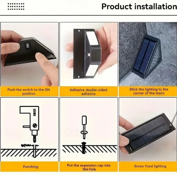 4 Pcs LED Solar Step Landscape Lights Outdoor Fence Light Waterproof Wall Light 24LEDs Home Garden Pathway Lighting Decoration