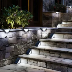 4 Pcs LED Solar Step Landscape Lights Outdoor Fence Light Waterproof Wall Light 24LEDs Home Garden Pathway Lighting Decoration