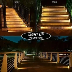 4 Pcs LED Solar Step Landscape Lights Outdoor Fence Light Waterproof Wall Light 24LEDs Home Garden Pathway Lighting Decoration