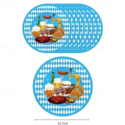 118 pcs Oktoberfest Party Supplies 16pcs 9 Dinner Plates 16pcs 7 Dessert Plates 16 Cups 1 Table Cover 20 Lunch Napkins 1 Banner and 48 pcs Knife Fork and Spoon