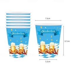 118 pcs Oktoberfest Party Supplies 16pcs 9 Dinner Plates 16pcs 7 Dessert Plates 16 Cups 1 Table Cover 20 Lunch Napkins 1 Banner and 48 pcs Knife Fork and Spoon