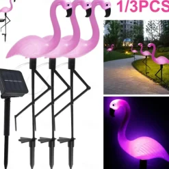 1/3 PCS Outdoor Solar Flamingo Lawn Light Waterproof Garden Light Pink Flamingo Yard Jungle Walkway Landscape Decoration