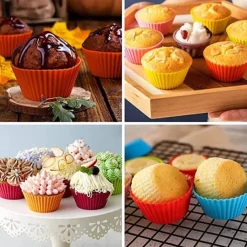 12 Pcs Reusable Silicone Baking Cups Nonstick Muffin Molds for Cake Balls Muffins Cupcakes
