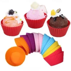 12 Pcs Reusable Silicone Baking Cups Nonstick Muffin Molds for Cake Balls Muffins Cupcakes