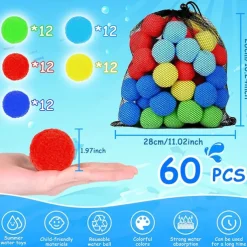 60 Pcs Reusable Water Balls Reusable Water Balloons for Outdoor Toys and Games Water Toys for Kids and Adults Boys and Girls - Summer Toys Ball for Pool and Backyard Fun