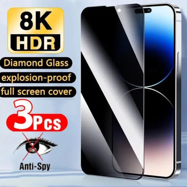 3 pcs Screen Protector For Apple iPhone 16 iPhone 15 Pro Max Plus iPhone 14 13 12 11 Pro Max Mini X XR XS Max 8 7 Plus Tempered Glass Privacy Anti-Spy 9H Hardness Anti-Fingerprint Explosion Proof 3D
