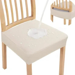 2 Pcs Smiry Waterproof Seat Covers for Dining Room Chairs Set of 4 Stretch Jacquard Removable Washable Chair Seat Slipcovers Protector No Rear Covers