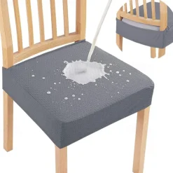2 Pcs Smiry Waterproof Seat Covers for Dining Room Chairs Set of 4 Stretch Jacquard Removable Washable Chair Seat Slipcovers Protector No Rear Covers