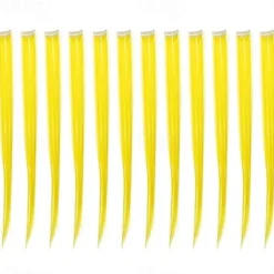 12 Pcs Straight One Color Party Highlights Clip on in Hair Extensions Colored Hair Streak Synthetic Hairpieces
