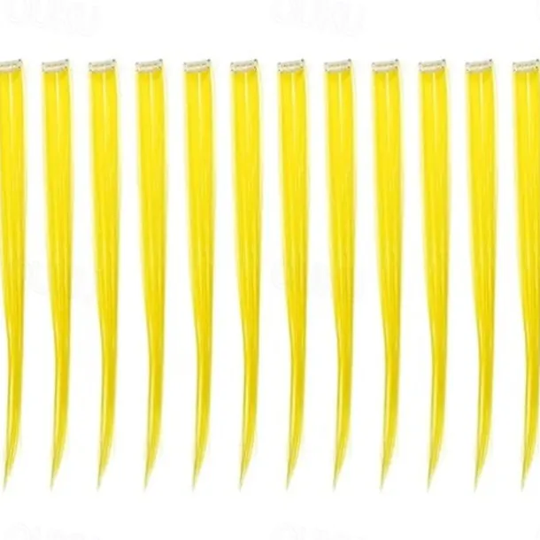 12 Pcs Straight One Color Party Highlights Clip on in Hair Extensions Colored Hair Streak Synthetic Hairpieces