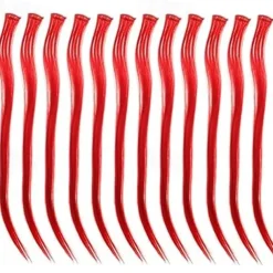 12 Pcs Straight One Color Party Highlights Clip on in Hair Extensions Colored Hair Streak Synthetic Hairpieces