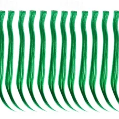 12 Pcs Straight One Color Party Highlights Clip on in Hair Extensions Colored Hair Streak Synthetic Hairpieces