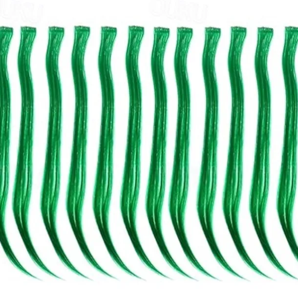 12 Pcs Straight One Color Party Highlights Clip on in Hair Extensions Colored Hair Streak Synthetic Hairpieces