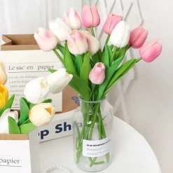 10 Pcs Tulip Artificial Flower Simulation Flower Decoration Home Bedroom Living Room Dining Table Decoration Dry Flower Bouquet Photo Prop
