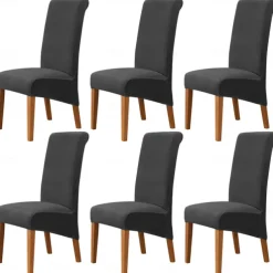 6 Pcs Velvet Plush XL Dining Chair Covers, Burgundy Stretch Chair Cover, Spandex High Back Chair Protector Covers Seat Slipcover with Elastic Band for Dining Room,Wedding