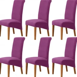 6 Pcs Velvet Plush XL Dining Chair Covers, Burgundy Stretch Chair Cover, Spandex High Back Chair Protector Covers Seat Slipcover with Elastic Band for Dining Room,Wedding