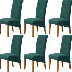 6 Pcs Velvet Plush XL Dining Chair Covers, Burgundy Stretch Chair Cover, Spandex High Back Chair Protector Covers Seat Slipcover with Elastic Band for Dining Room,Wedding