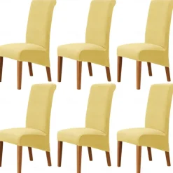 6 Pcs Velvet Plush XL Dining Chair Covers, Burgundy Stretch Chair Cover, Spandex High Back Chair Protector Covers Seat Slipcover with Elastic Band for Dining Room,Wedding