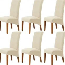 6 Pcs Velvet Plush XL Dining Chair Covers, Burgundy Stretch Chair Cover, Spandex High Back Chair Protector Covers Seat Slipcover with Elastic Band for Dining Room,Wedding