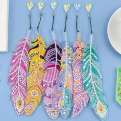 6 Pcs Whimsical Feather Bookmarks - Unique Irregular Diamond Painting Designs, DIY Animal-Themed Craft Kit with Easy-to-Follow Instructions, Perfect for Book Lovers and Craft Enthusiasts