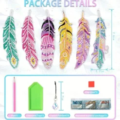 6 Pcs Whimsical Feather Bookmarks - Unique Irregular Diamond Painting Designs, DIY Animal-Themed Craft Kit with Easy-to-Follow Instructions, Perfect for Book Lovers and Craft Enthusiasts