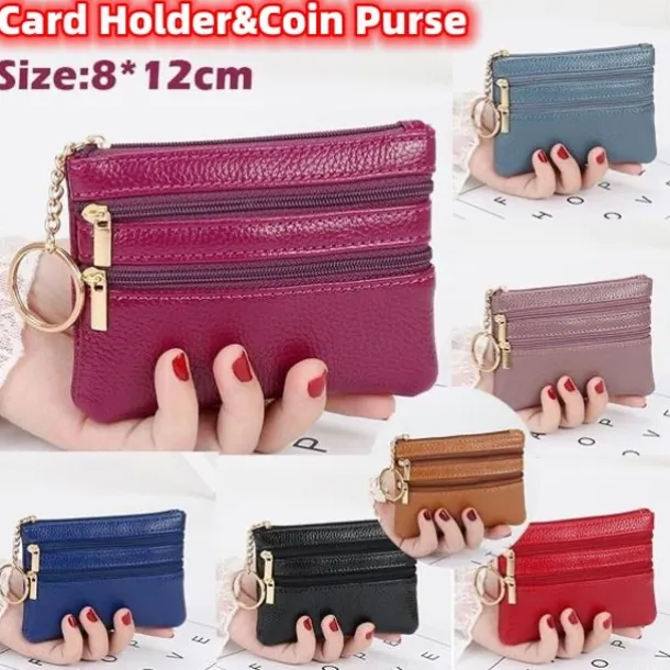 1 Pcs Women Men Leather Coin Purse Card Wallet Clutch Double Zipper Mini Change Bag