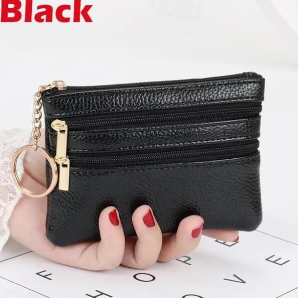 1 Pcs Women Men Leather Coin Purse Card Wallet Clutch Double Zipper Mini Change Bag