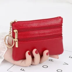 1 Pcs Women Men Leather Coin Purse Card Wallet Clutch Double Zipper Mini Change Bag