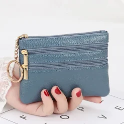 1 Pcs Women Men Leather Coin Purse Card Wallet Clutch Double Zipper Mini Change Bag