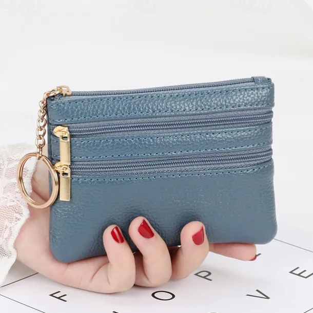 1 Pcs Women Men Leather Coin Purse Card Wallet Clutch Double Zipper Mini Change Bag