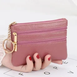 1 Pcs Women Men Leather Coin Purse Card Wallet Clutch Double Zipper Mini Change Bag