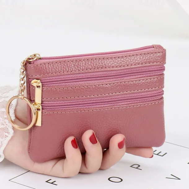 1 Pcs Women Men Leather Coin Purse Card Wallet Clutch Double Zipper Mini Change Bag