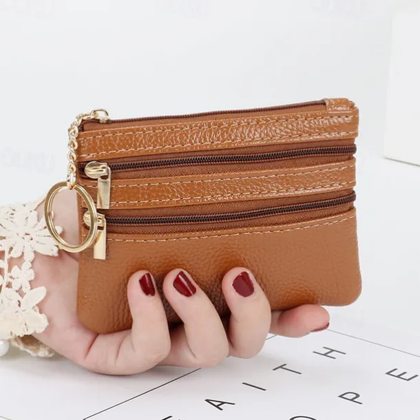 1 Pcs Women Men Leather Coin Purse Card Wallet Clutch Double Zipper Mini Change Bag