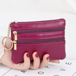1 Pcs Women Men Leather Coin Purse Card Wallet Clutch Double Zipper Mini Change Bag