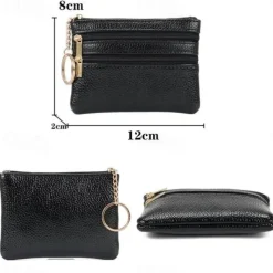 1 Pcs Women Men Leather Coin Purse Card Wallet Clutch Double Zipper Mini Change Bag