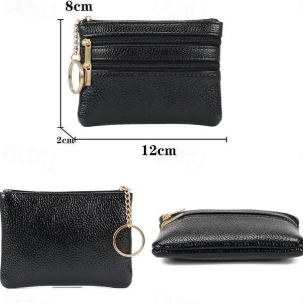 1 Pcs Women Men Leather Coin Purse Card Wallet Clutch Double Zipper Mini Change Bag