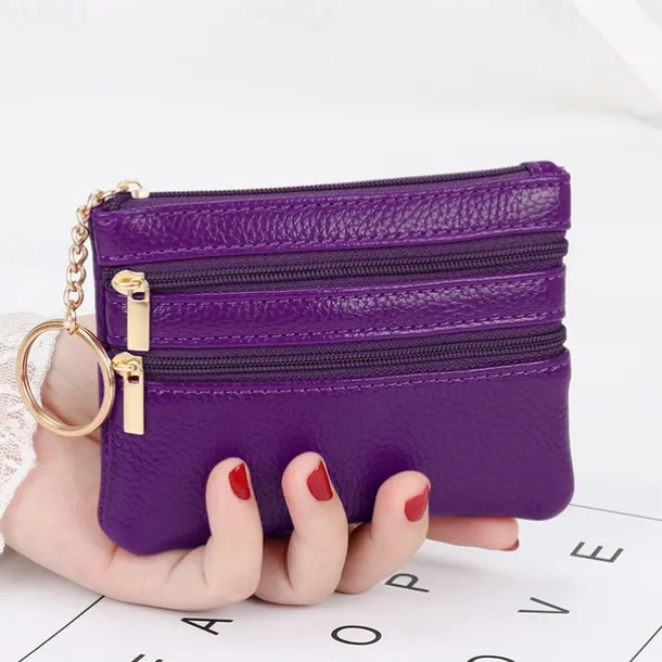 1 Pcs Women Men Leather Coin Purse Card Wallet Clutch Double Zipper Mini Change Bag