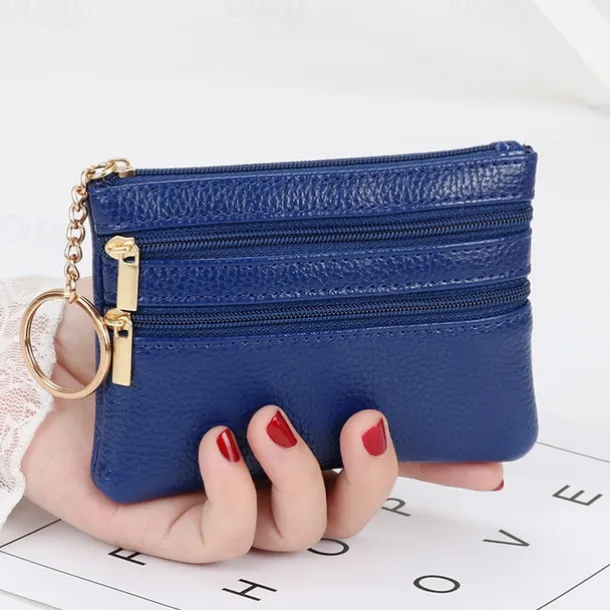 1 Pcs Women Men Leather Coin Purse Card Wallet Clutch Double Zipper Mini Change Bag