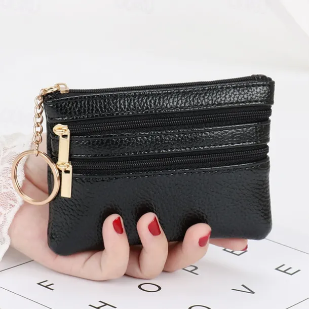 1 Pcs Women Men Leather Coin Purse Card Wallet Clutch Double Zipper Mini Change Bag