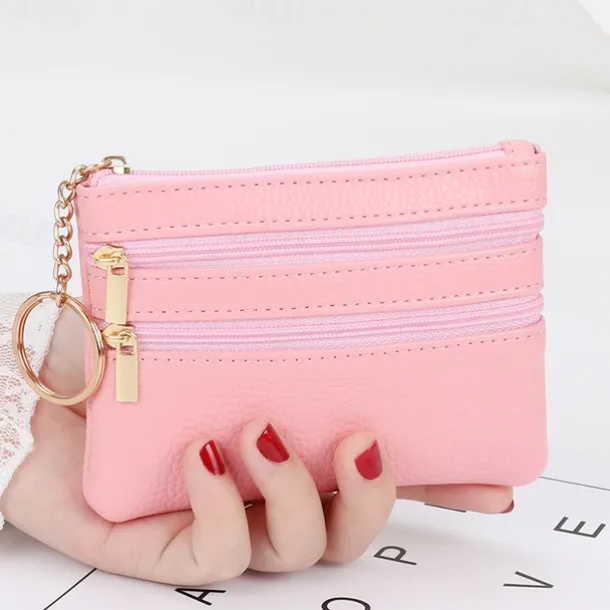 1 Pcs Women Men Leather Coin Purse Card Wallet Clutch Double Zipper Mini Change Bag