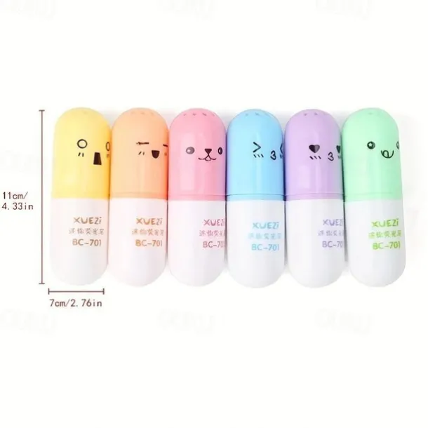 6 Pcs/lot Capsules Highlighter Vitamin Pill Highlight Marker Color Pens Drawing Spot Liner Stationery Office School Supplies