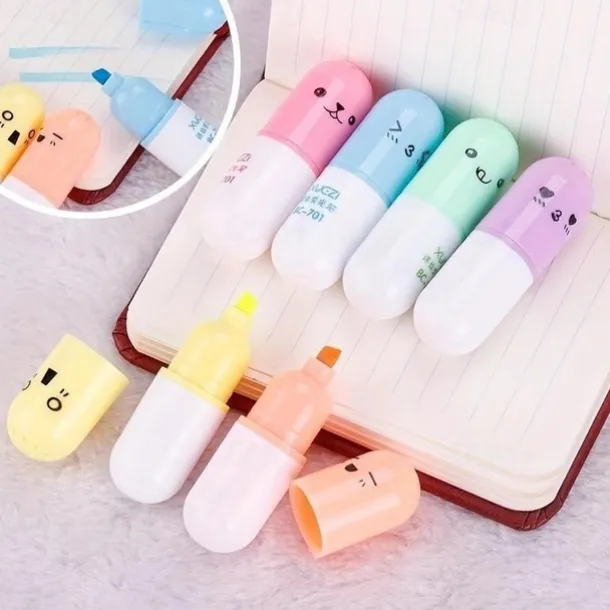 6 Pcs/lot Capsules Highlighter Vitamin Pill Highlight Marker Color Pens Drawing Spot Liner Stationery Office School Supplies