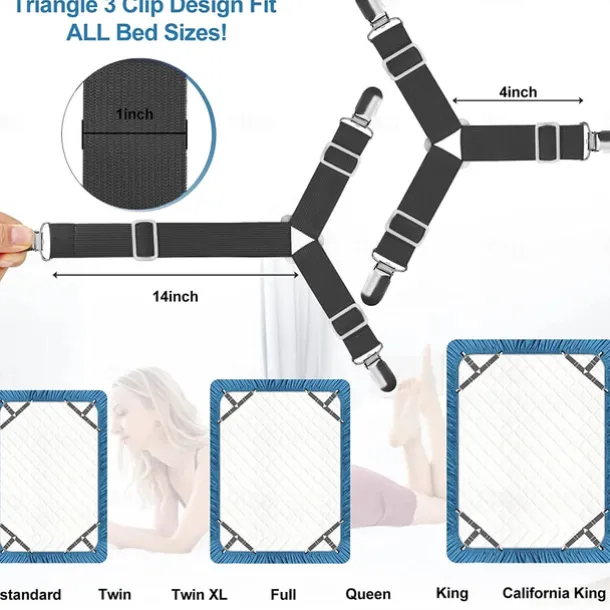4 Pcs/Set Bed Sheet Fasteners Clips - Elastic Bed Sheet Holder Straps, Mattress Cover Grippers, Quilt and Blanket Organizers