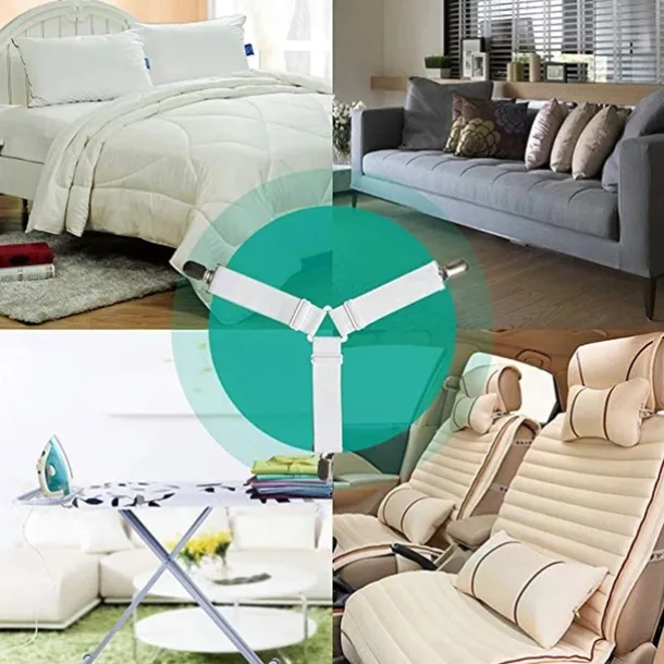 4 Pcs/Set Bed Sheet Fasteners Clips - Elastic Bed Sheet Holder Straps, Mattress Cover Grippers, Quilt and Blanket Organizers