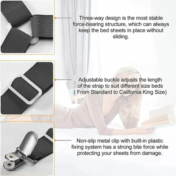 4 Pcs/Set Bed Sheet Fasteners Clips - Elastic Bed Sheet Holder Straps, Mattress Cover Grippers, Quilt and Blanket Organizers